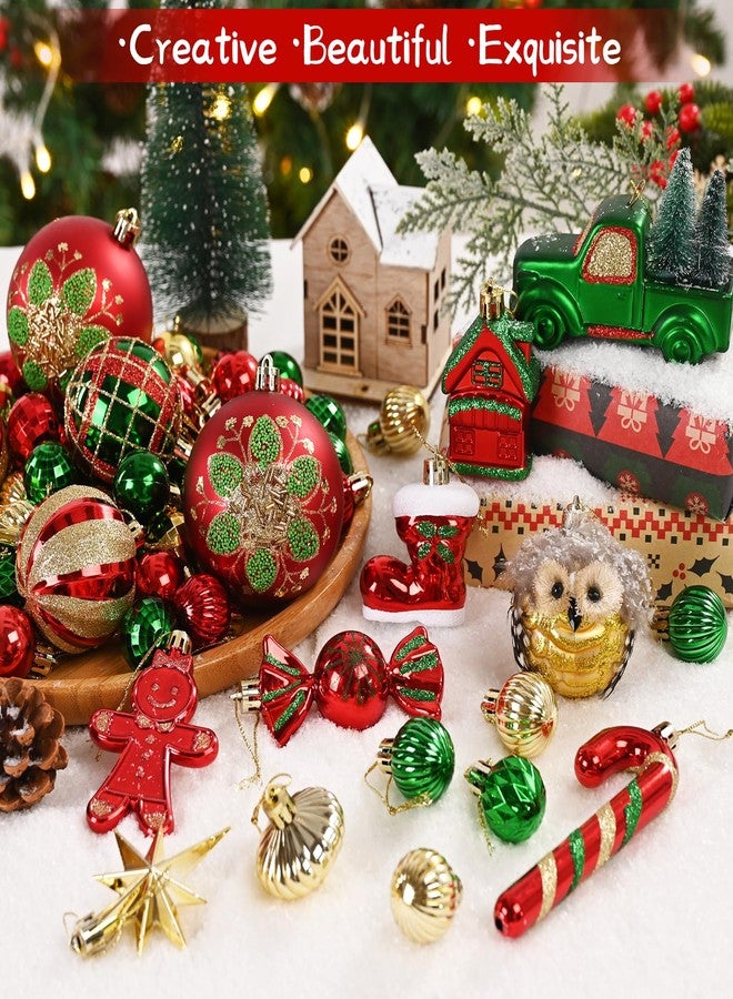 Dolicer 100 Pcs Christmas Ornaments Various Elements Christmas Tree Ornaments Set Red Gold Green Christmas Ball Ornament Shatterproof Hanging Decorations for Xmas Tree Holiday Party, Pre-Tied Strings - Image 5